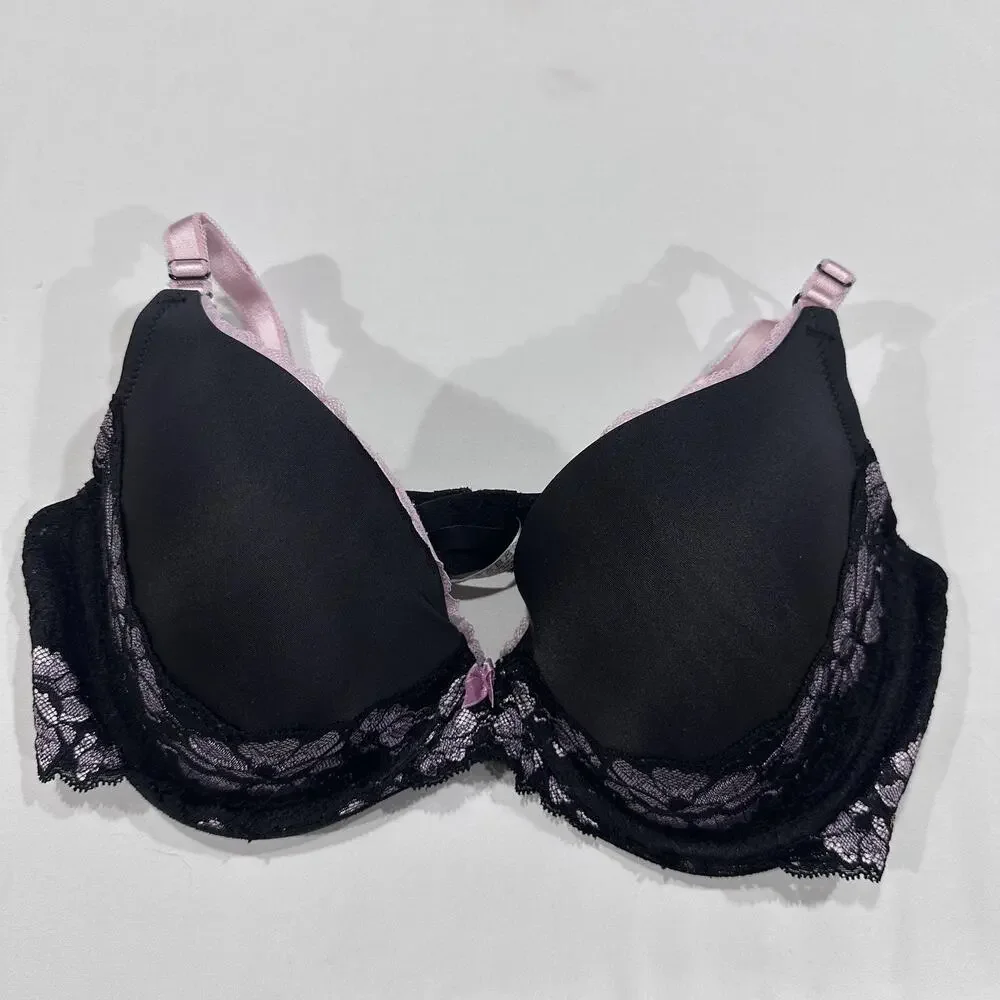 Adore Me Bra Womens 38DD Black Pink Underwire Lace Bow